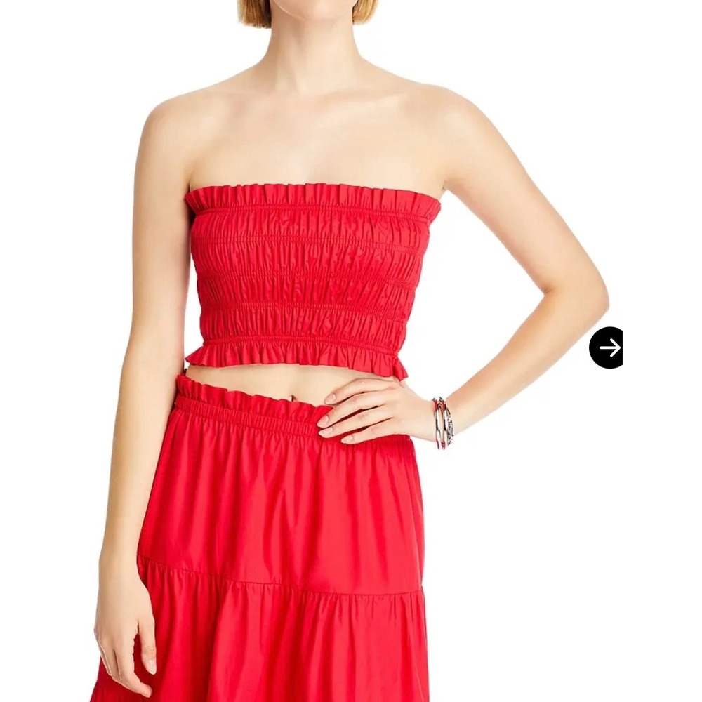 AQUA Smocked Strapless Top Red Crop Ruched Summer Blouse Women's Size M